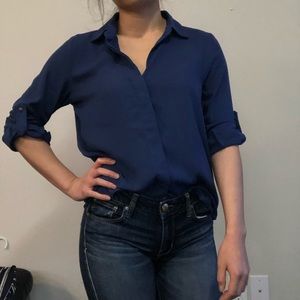 Navy chiffon button up shirt!🔵